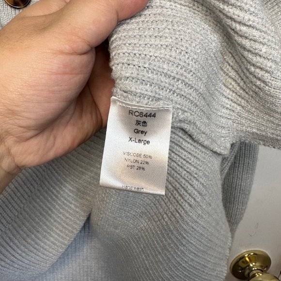 Gray Long Sleeve V-Neck Oversized Ribbed Knit Cozy Relaxed Fit Sweater XL - Picture 8 of 10